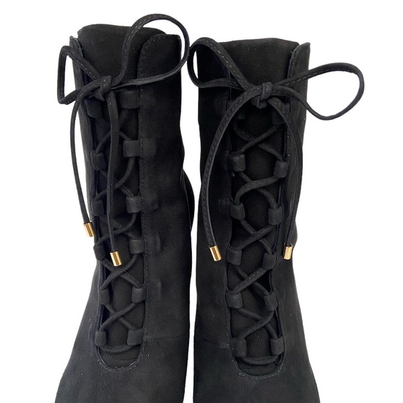 Good American Women's Scandal Lace Up High Heel Suede Booties in BLACK 6 New - Picture 11 of 14